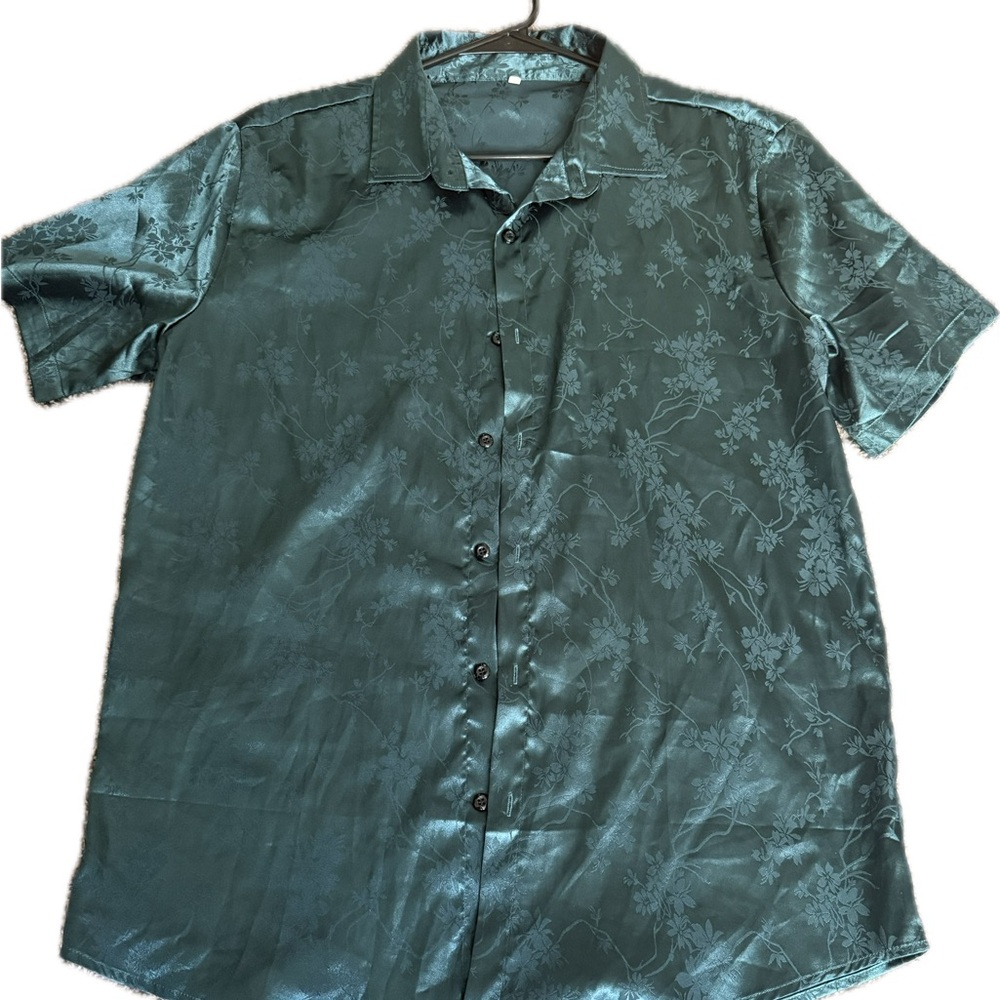 Elegant Teal Floral Button-Down Shirt